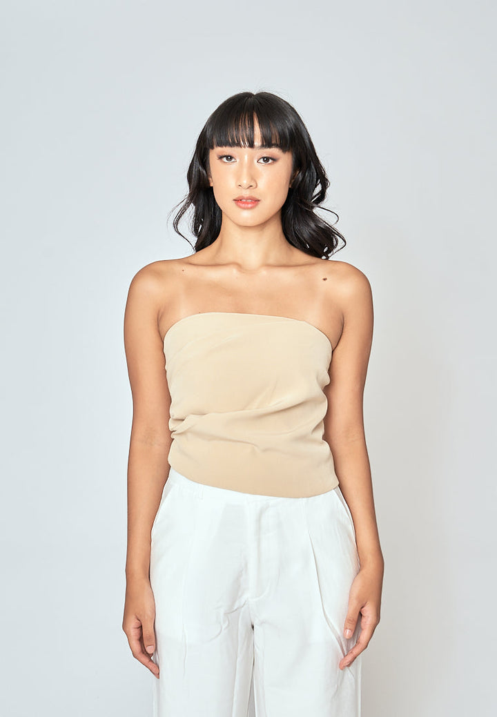 Rofe Khaki Side Zipper Pleat Tube Top