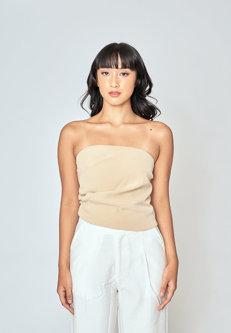 Rofe Khaki Side Zipper Pleat Tube Top