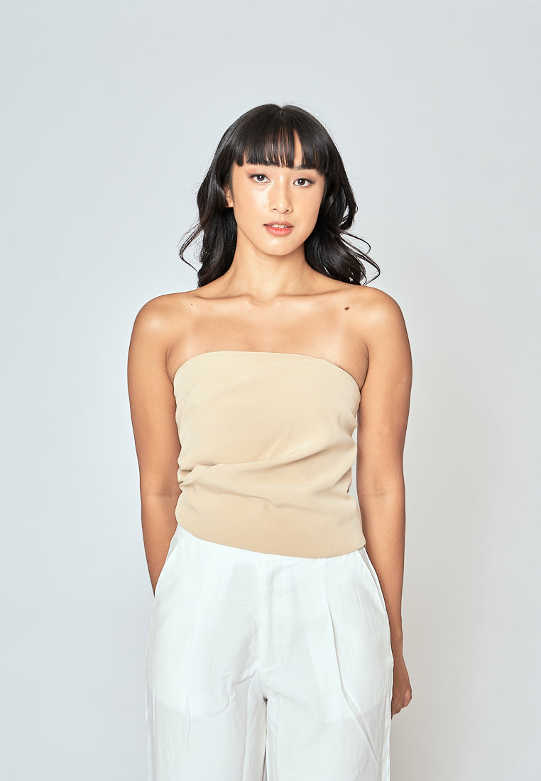 Rofe Khaki Side Zipper Pleat Tube Top