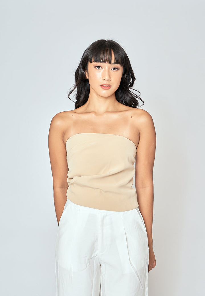 Rofe Khaki Side Zipper Pleat Tube Top