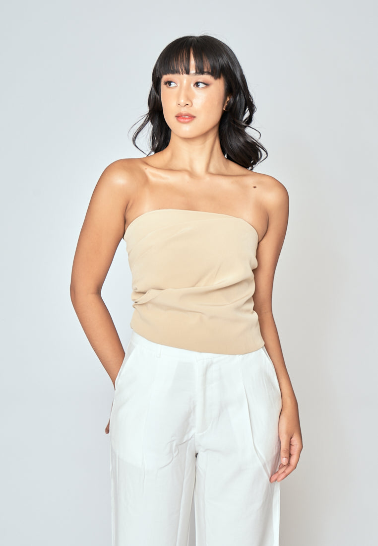 Rofe Khaki Side Zipper Pleat Tube Top
