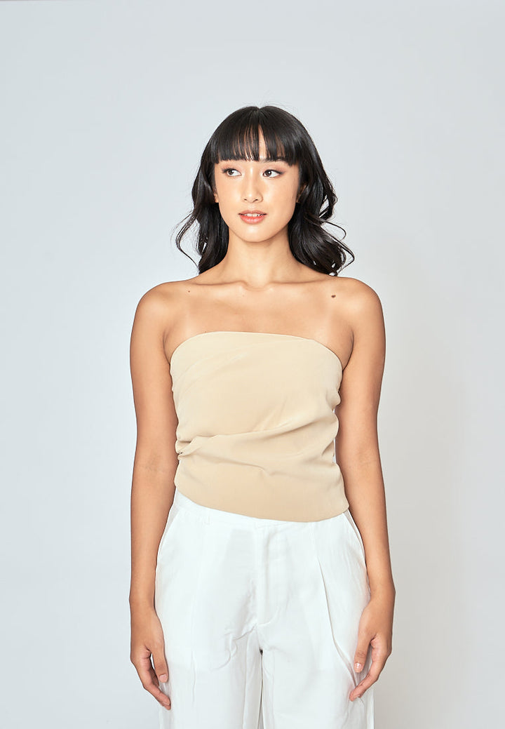 Rofe Khaki Side Zipper Pleat Tube Top