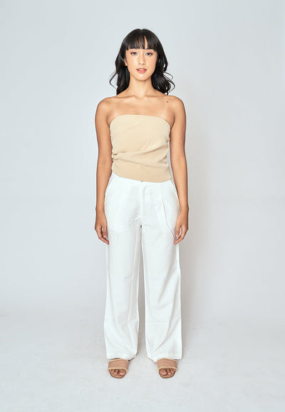 Rofe Khaki Side Zipper Pleat Tube Top