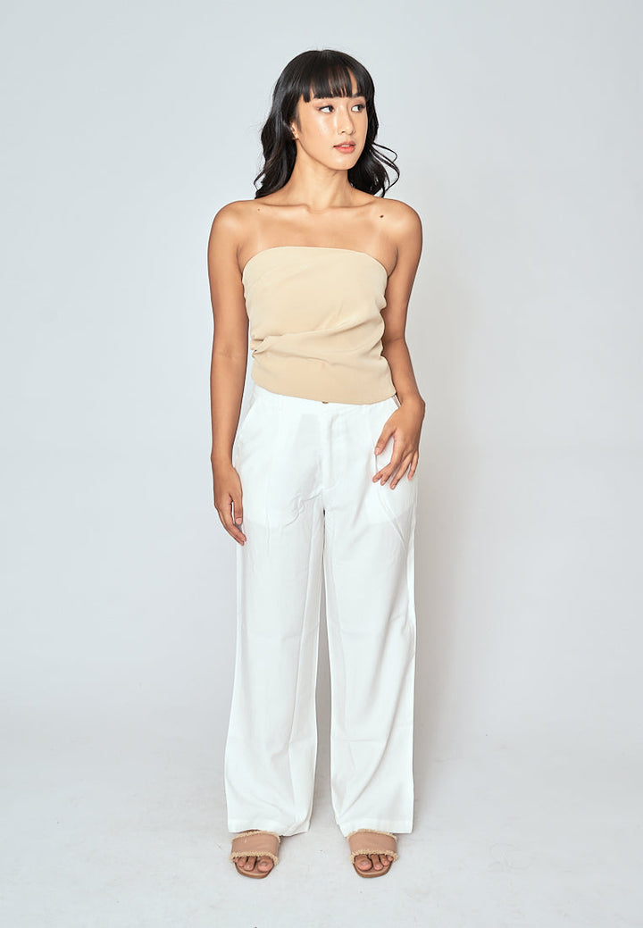 Rofe Khaki Side Zipper Pleat Tube Top