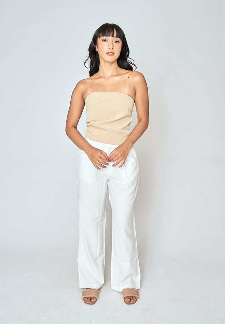 Rofe Khaki Side Zipper Pleat Tube Top