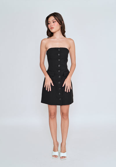 Aedel Black Button Down Tube Mini Dress with Pockets