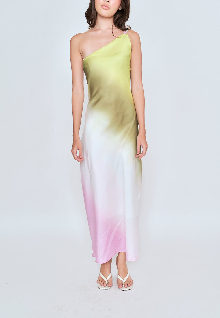 Mavise Multicoloured Tie Dye Assymetrical Neckline A-line Sleeveless Midi Dress