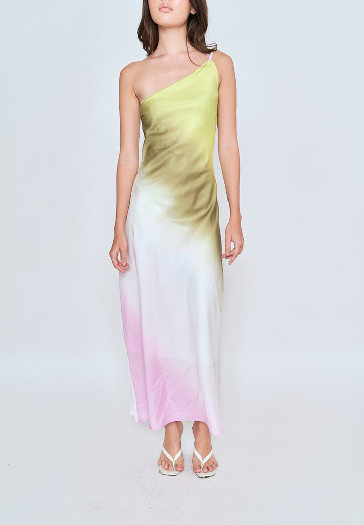 Mavise Multicoloured Tie Dye Assymetrical Neckline A-line Sleeveless Midi Dress