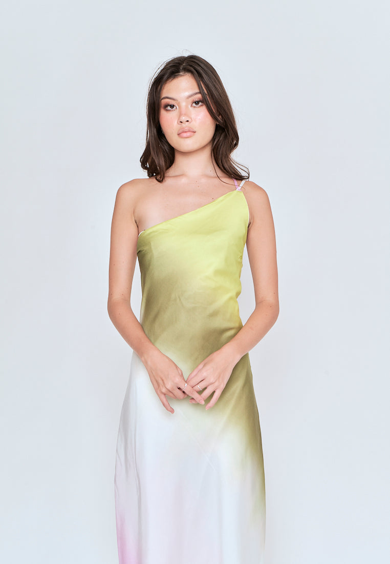 Mavise Multicoloured Tie Dye Assymetrical Neckline A-line Sleeveless Midi Dress