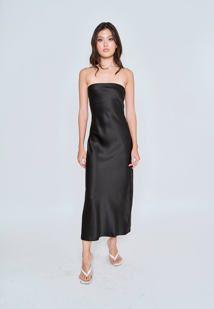Miyouri Black Side Zipper A-line Tube Midi Dress