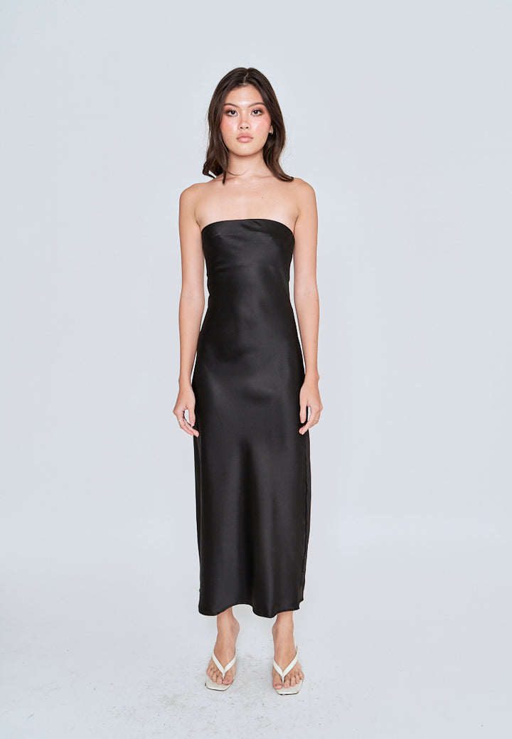 Miyouri Black Side Zipper A-line Tube Midi Dress