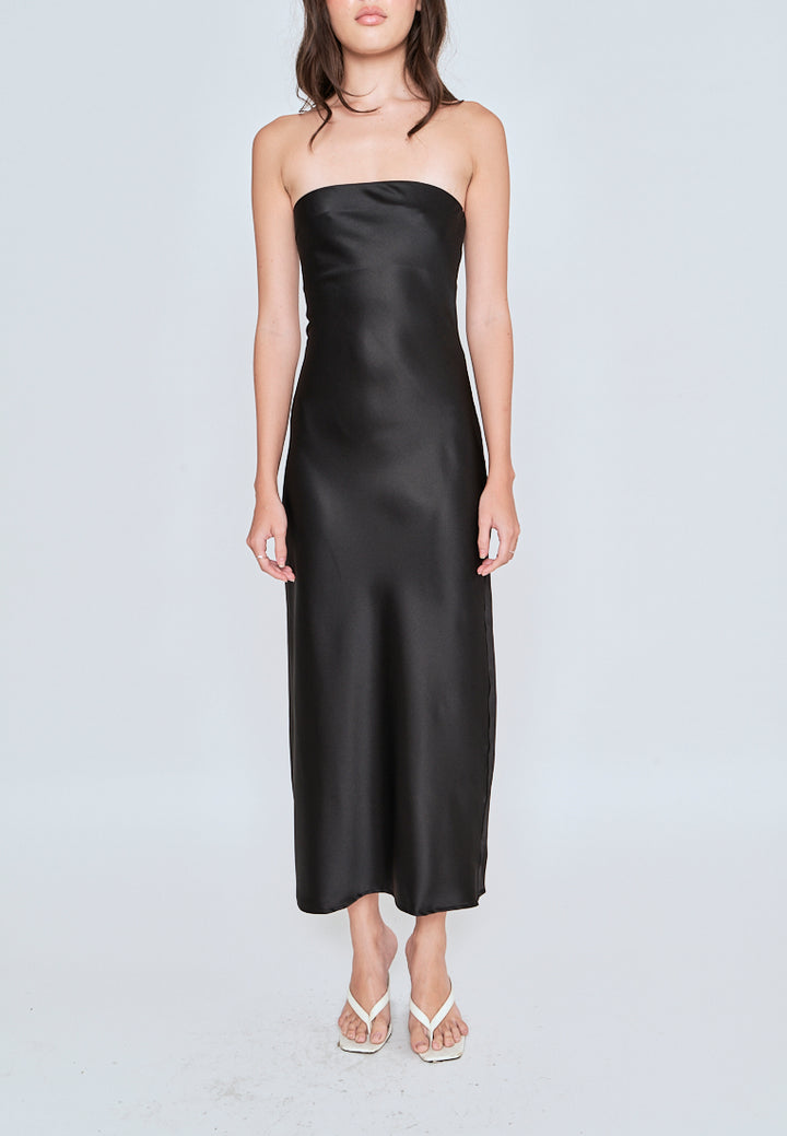 Miyouri Black Side Zipper A-line Tube Midi Dress