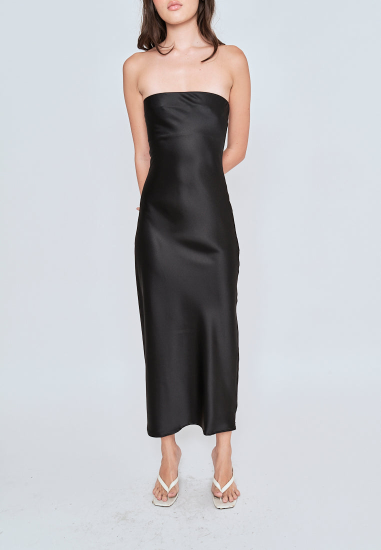 Miyouri Black Side Zipper A-line Tube Midi Dress
