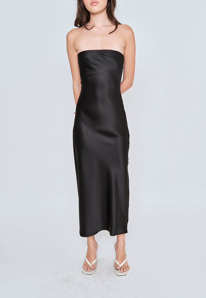 Miyouri Black Side Zipper A-line Tube Midi Dress