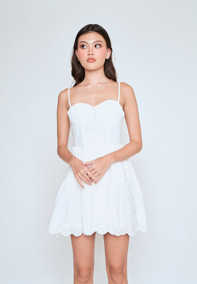 Kalila White Padded Bust Pleated Sleeveless Midi Dress