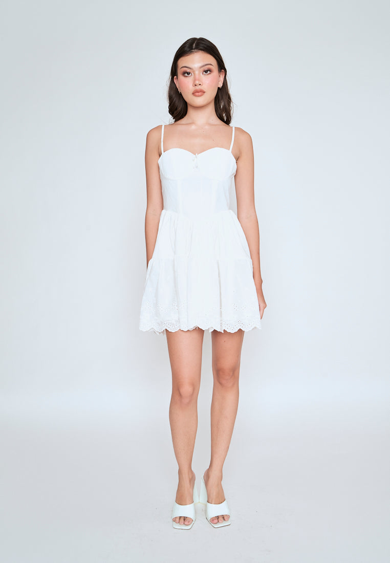 Kalila White Padded Bust Pleated Sleeveless Midi Dress