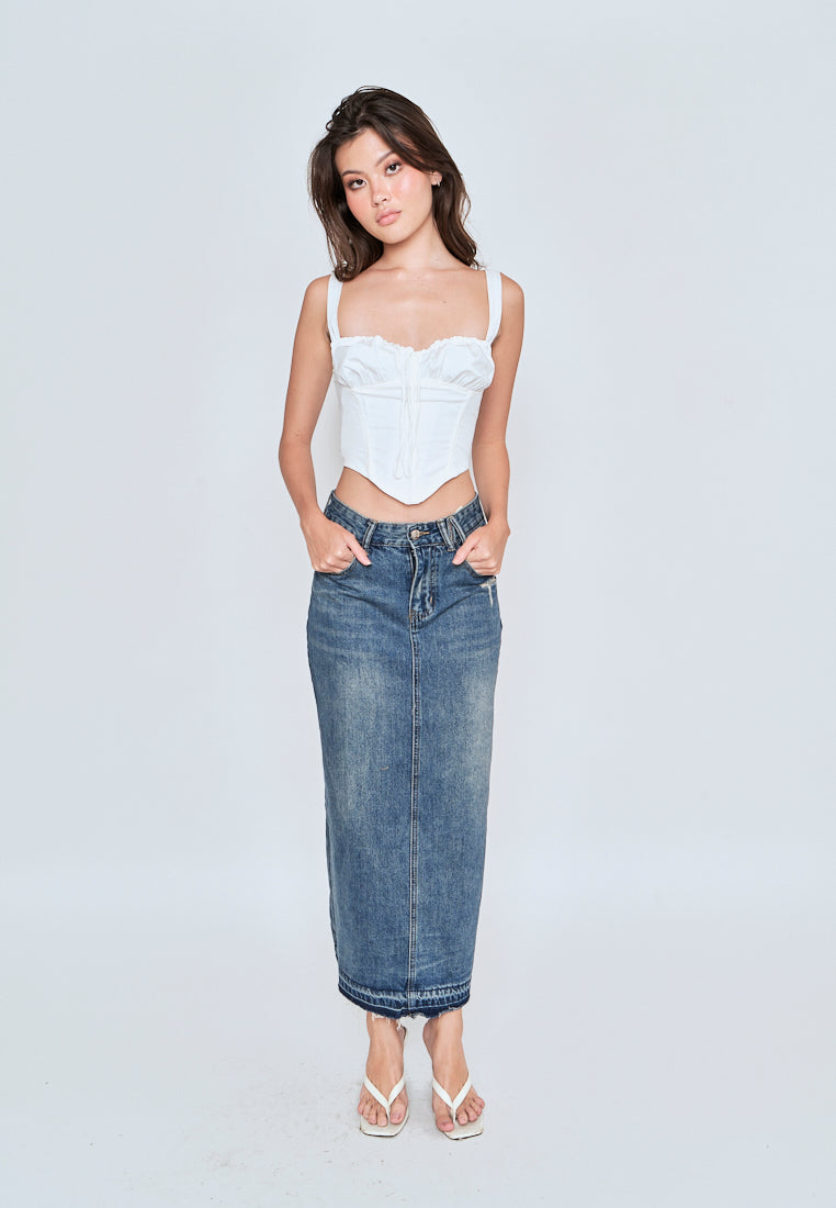 Bethel White V Neck Ruched Tie Bust Sleeveless Crop Top