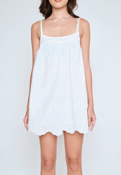 Sheilyn White Eyelet Double Thin Strap Side Zipper Mini Dress