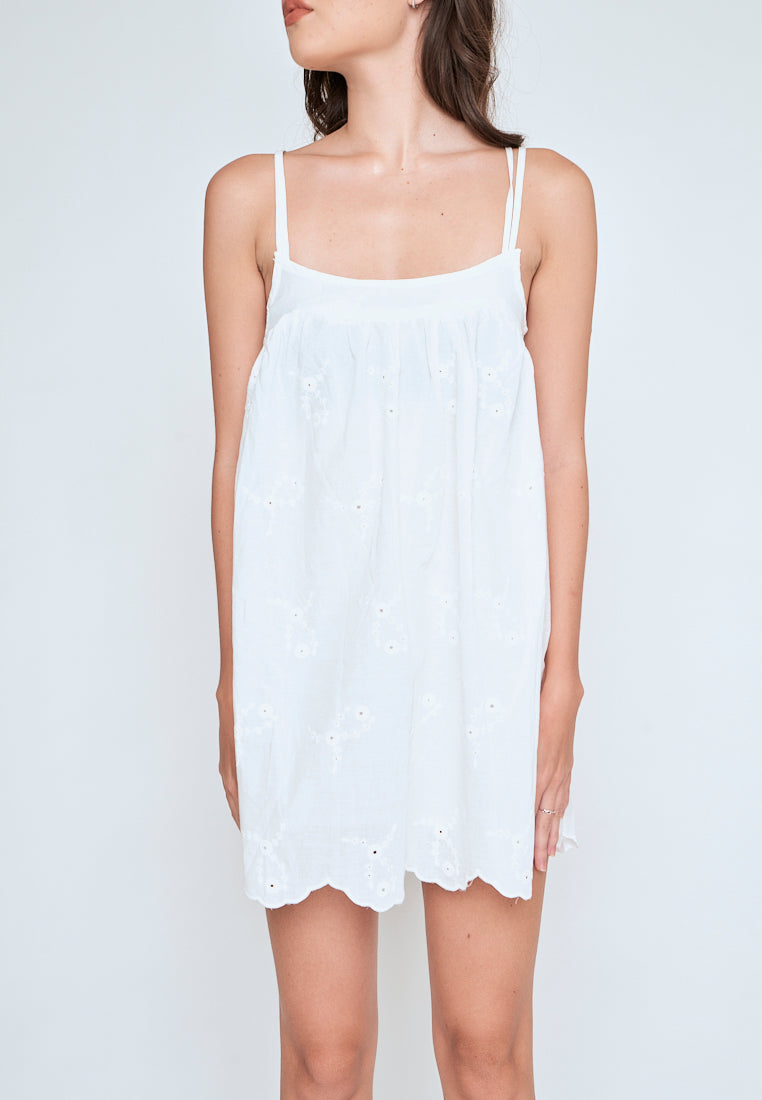 Sheilyn White Eyelet Double Thin Strap Side Zipper Mini Dress