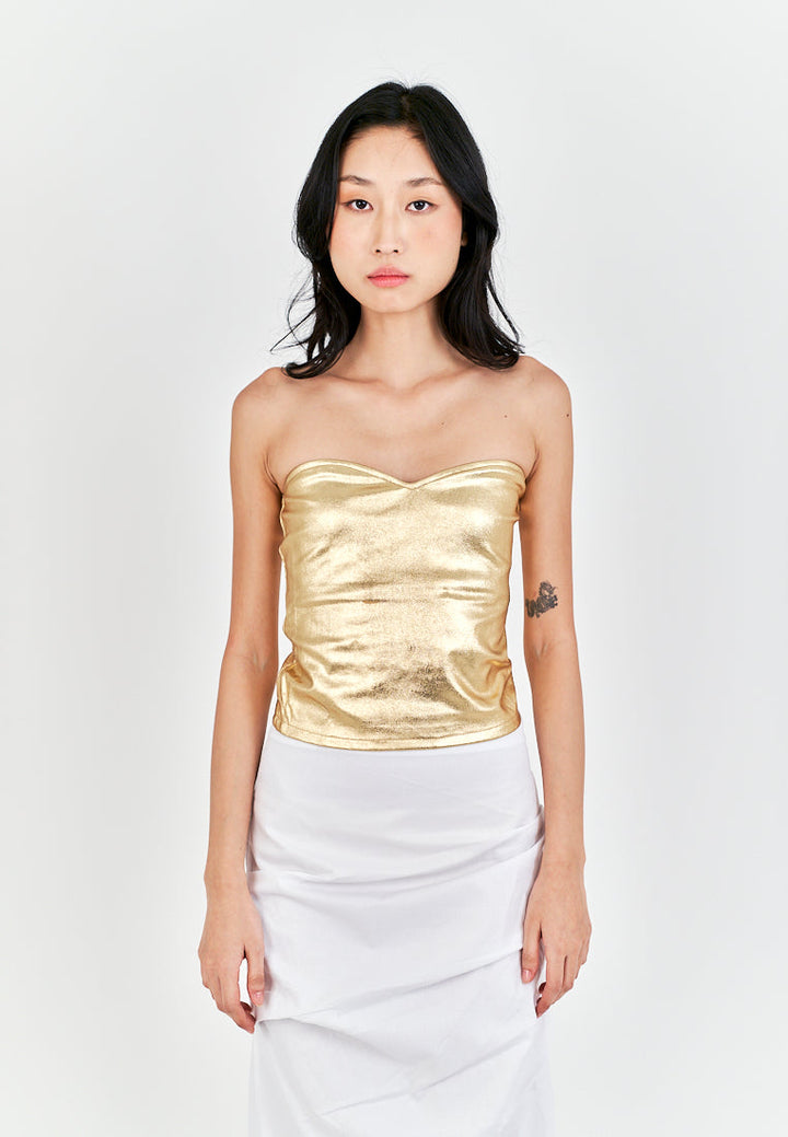 Mendy Gold Sweetheart Neckline Knitted Basic Tube Top