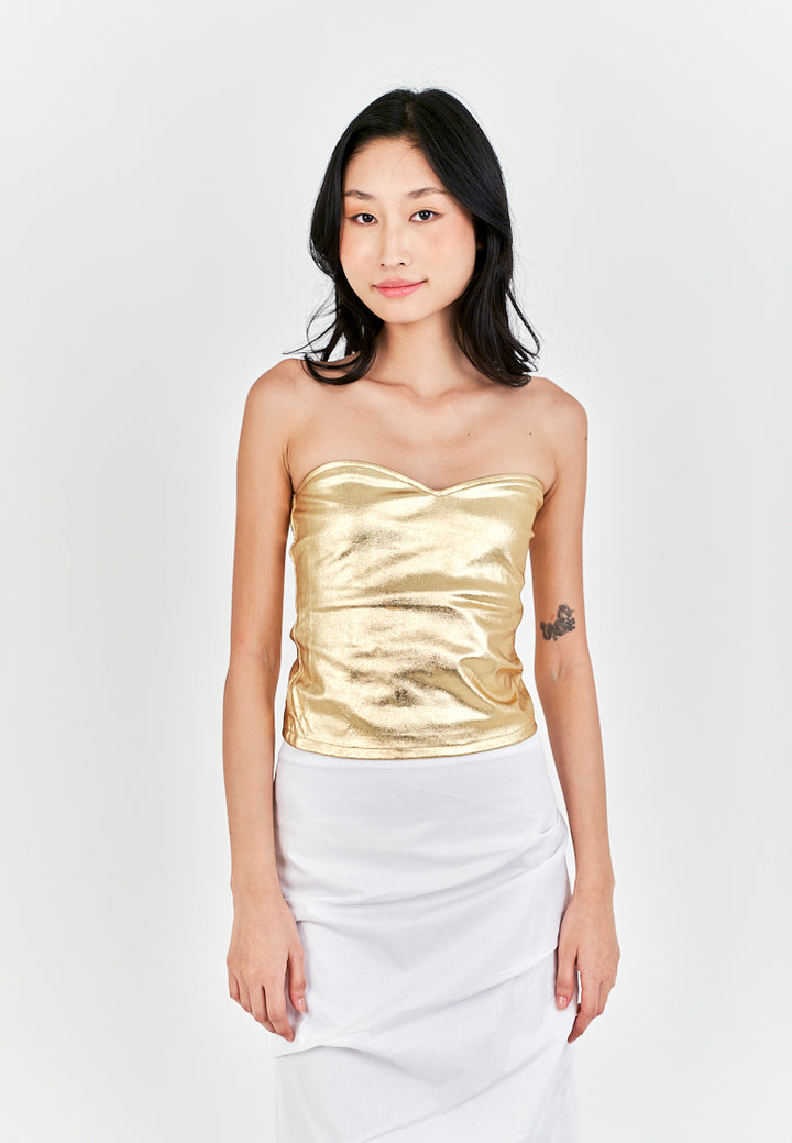 Mendy Gold Sweetheart Neckline Knitted Basic Tube Top