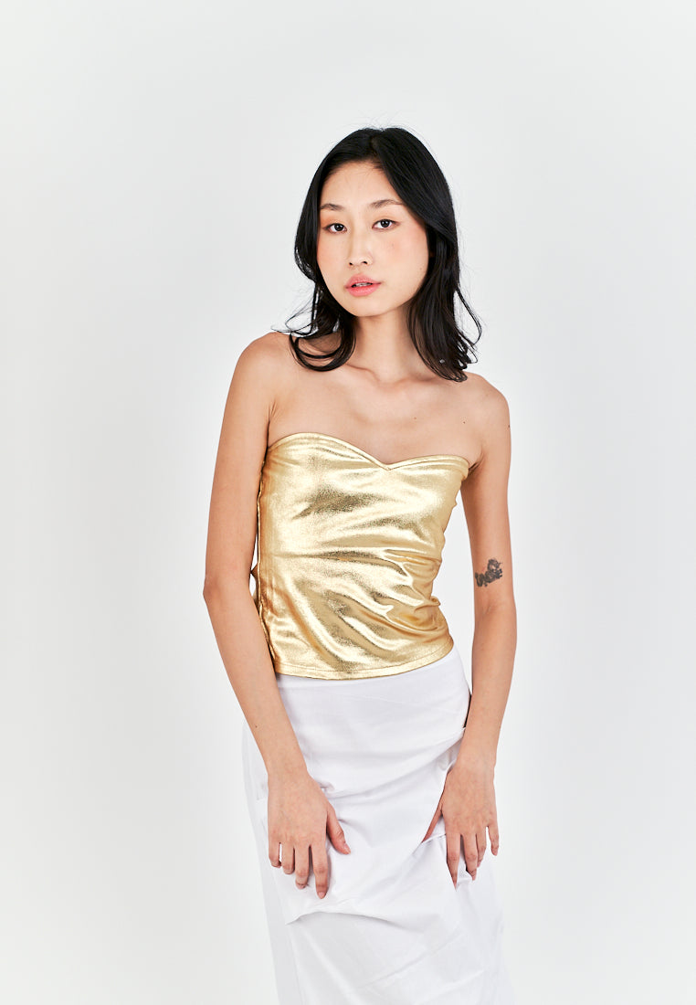 Mendy Gold Sweetheart Neckline Knitted Basic Tube Top