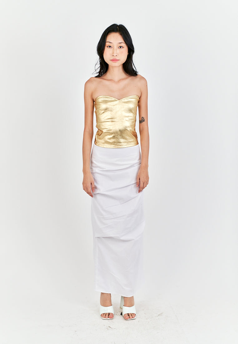 Mendy Gold Sweetheart Neckline Knitted Basic Tube Top