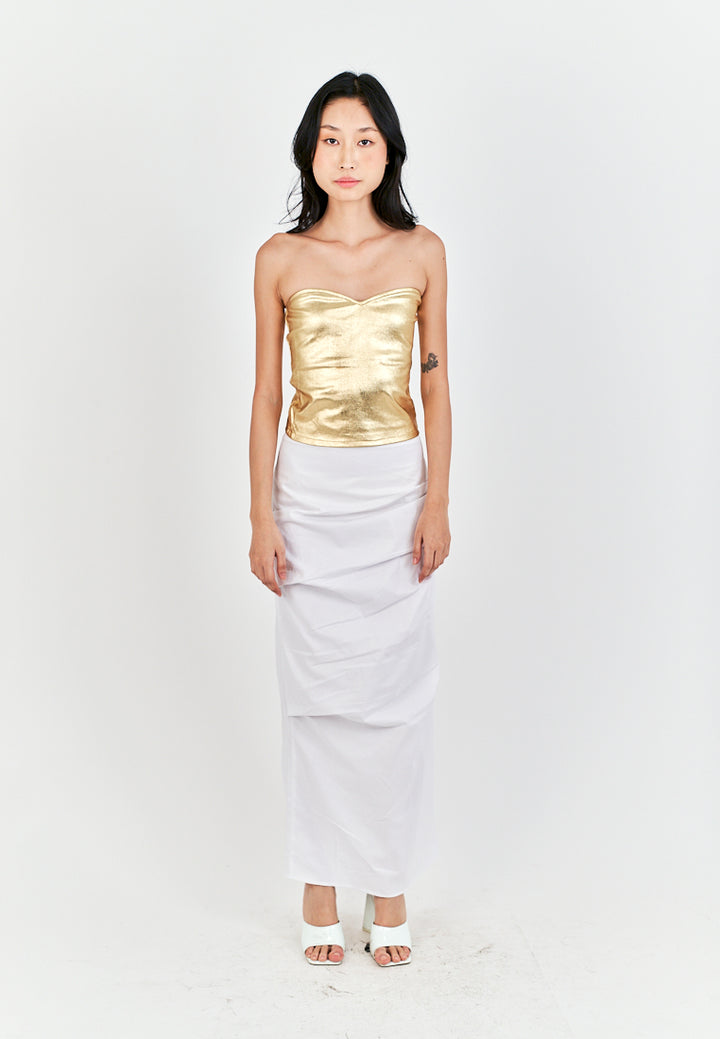 Mendy Gold Sweetheart Neckline Knitted Basic Tube Top