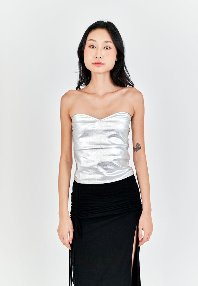 Mendy White Sweetheart Neckline Knitted Basic Tube Top
