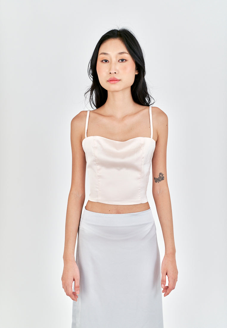 Isla Cream Square Neck Adjustable Thin Strap Crop Top