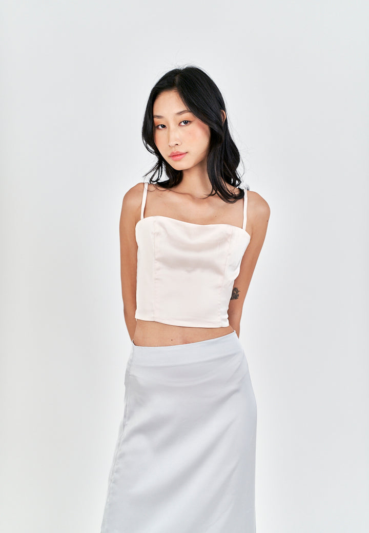 Isla Cream Square Neck Adjustable Thin Strap Crop Top
