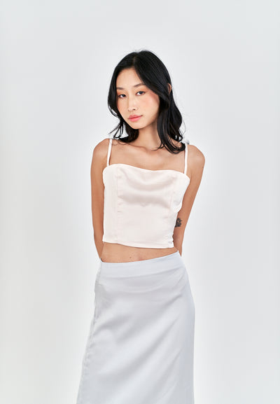 Isla Cream Square Neck Adjustable Thin Strap Crop Top