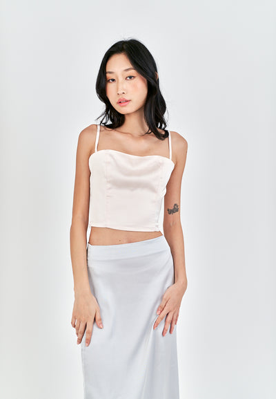 Isla Cream Square Neck Adjustable Thin Strap Crop Top