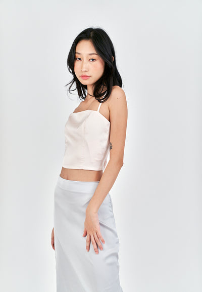 Isla Cream Square Neck Adjustable Thin Strap Crop Top