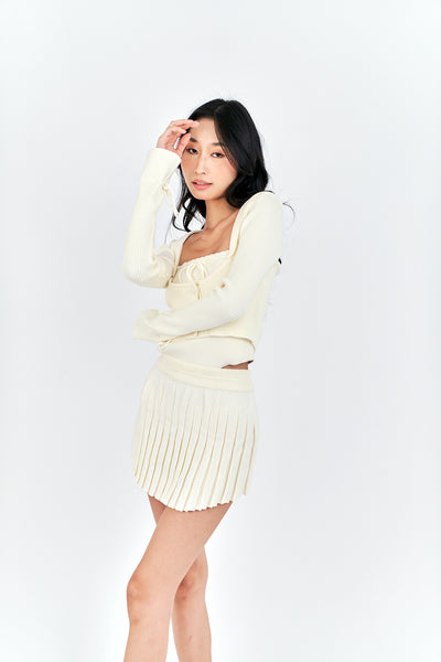 Nikolai Cream Knitted Button Low Neckline Long Sleeves Cardigan Top