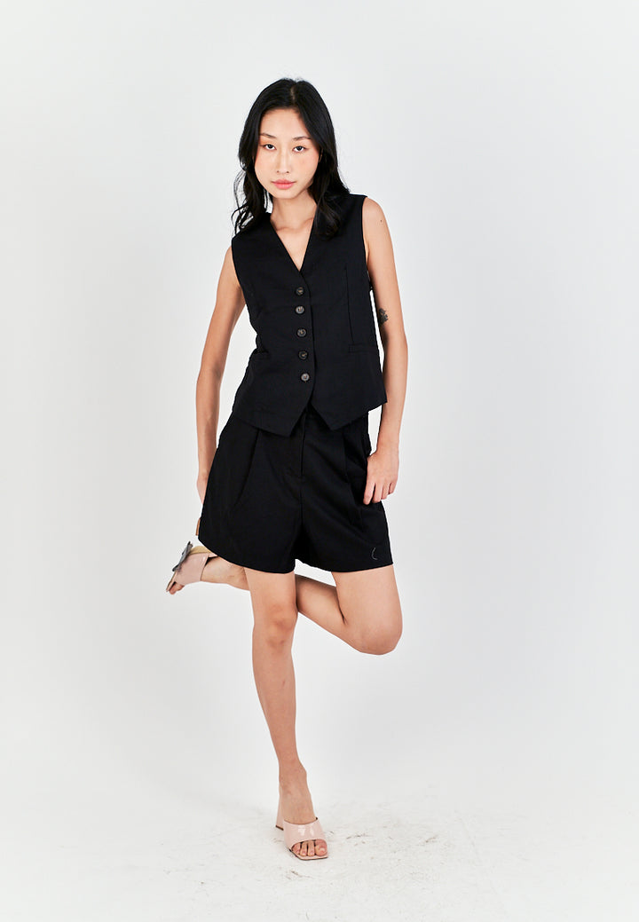 Cove Black Zipper Fly with Side Pockets Casual Shorts with Belt Loop