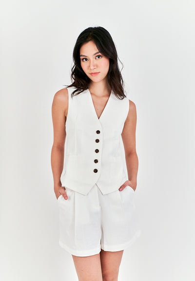 Cove White Zipper Fly with Side Pockets Casual Shorts with Belt Loop