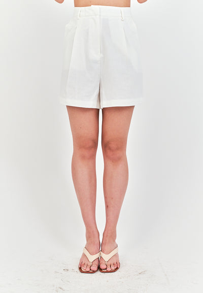 Cove White Zipper Fly with Side Pockets Casual Shorts with Belt Loop