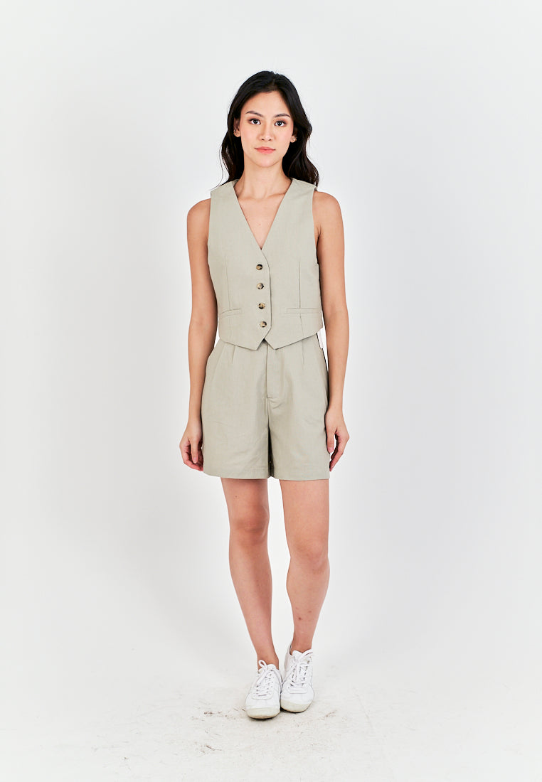 Eross Gray Zipper Fly with Side Pockets Casual Shorts with Belt Loop