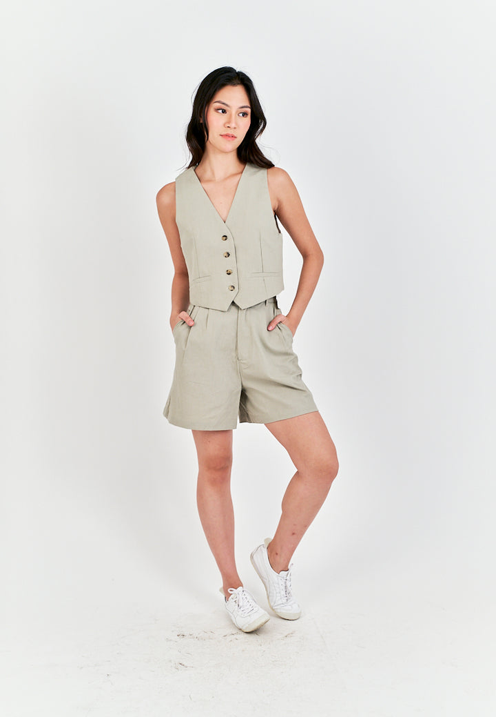 Eross Gray Zipper Fly with Side Pockets Casual Shorts with Belt Loop