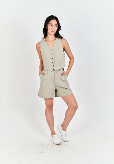 Eross Gray Zipper Fly with Side Pockets Casual Shorts with Belt Loop