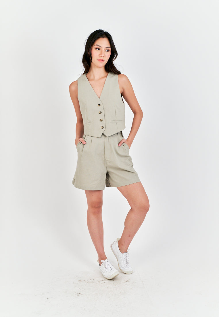 Eross Gray Zipper Fly with Side Pockets Casual Shorts with Belt Loop