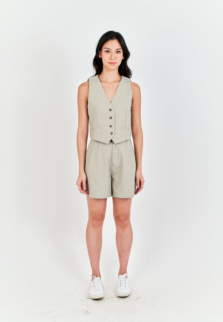 Eross Gray Zipper Fly with Side Pockets Casual Shorts with Belt Loop