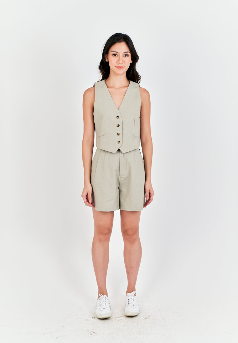Eross Gray Zipper Fly with Side Pockets Casual Shorts with Belt Loop