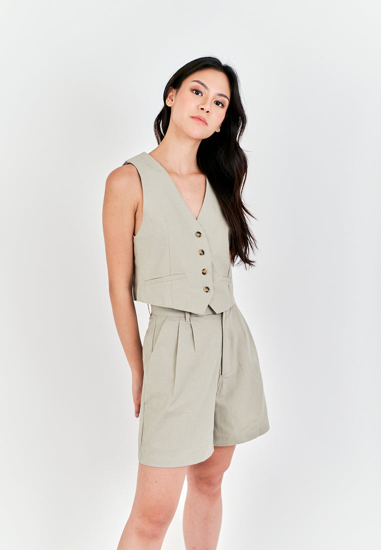 Eross Gray Zipper Fly with Side Pockets Casual Shorts with Belt Loop
