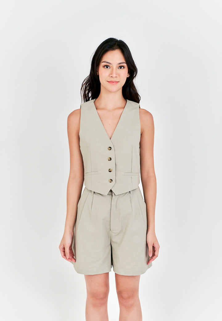Eross Gray Zipper Fly with Side Pockets Casual Shorts with Belt Loop