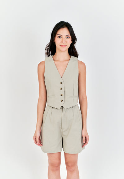 Eross Gray Zipper Fly with Side Pockets Casual Shorts with Belt Loop