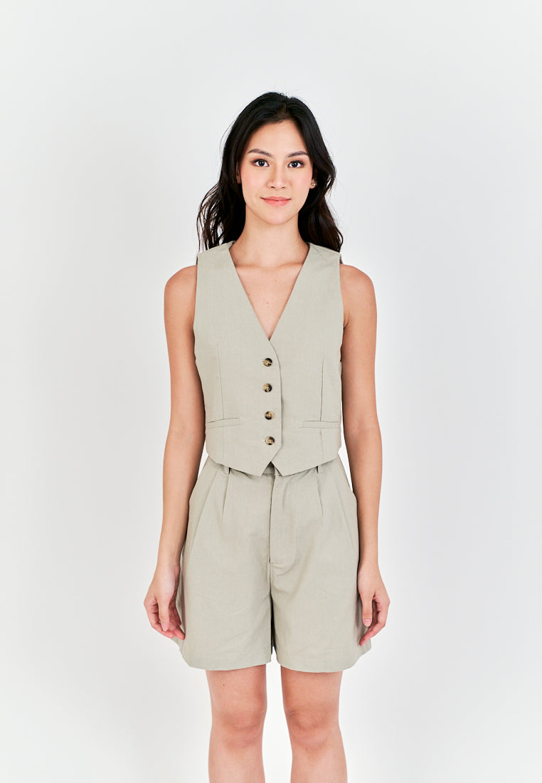 Eross Gray Zipper Fly with Side Pockets Casual Shorts with Belt Loop