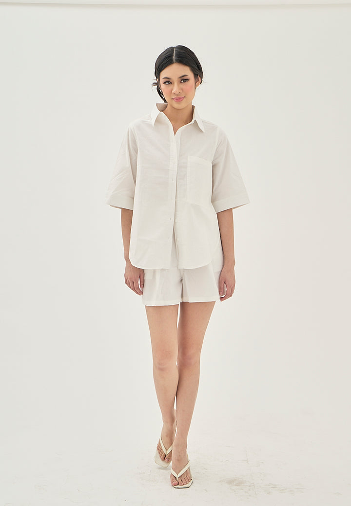 Alder White Elastic Waist Side Pockets with Belt Loop Casual Shorts