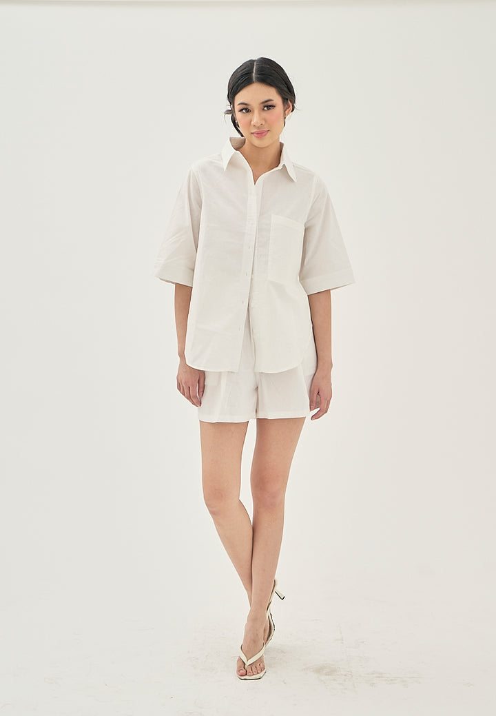 Alder White Elastic Waist Side Pockets with Belt Loop Casual Shorts